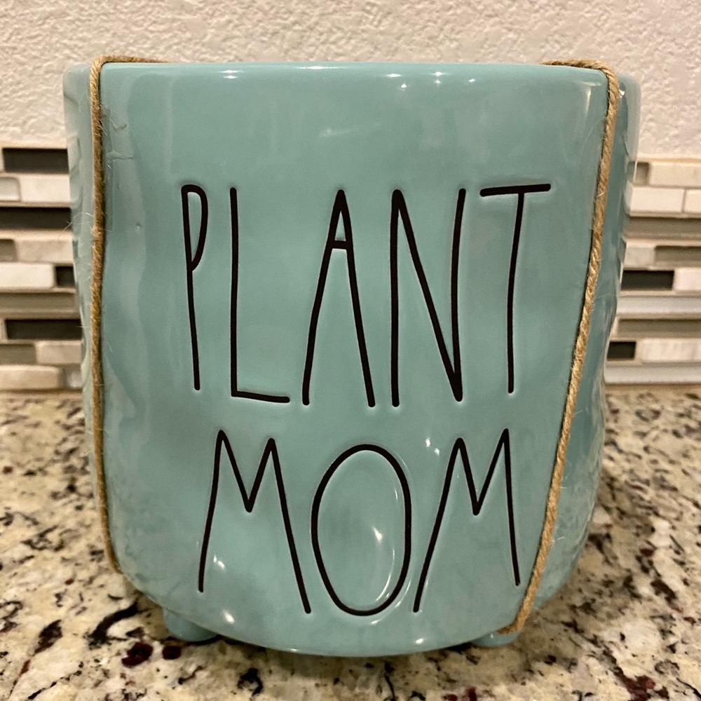 Rae Dunn Teal PLANT MOM Planter